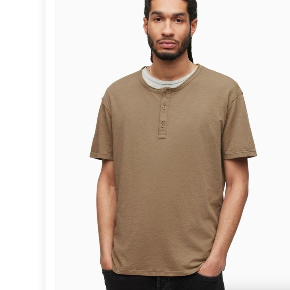 All Saints Brown Figure Short Sleeve Henley T-Shirt